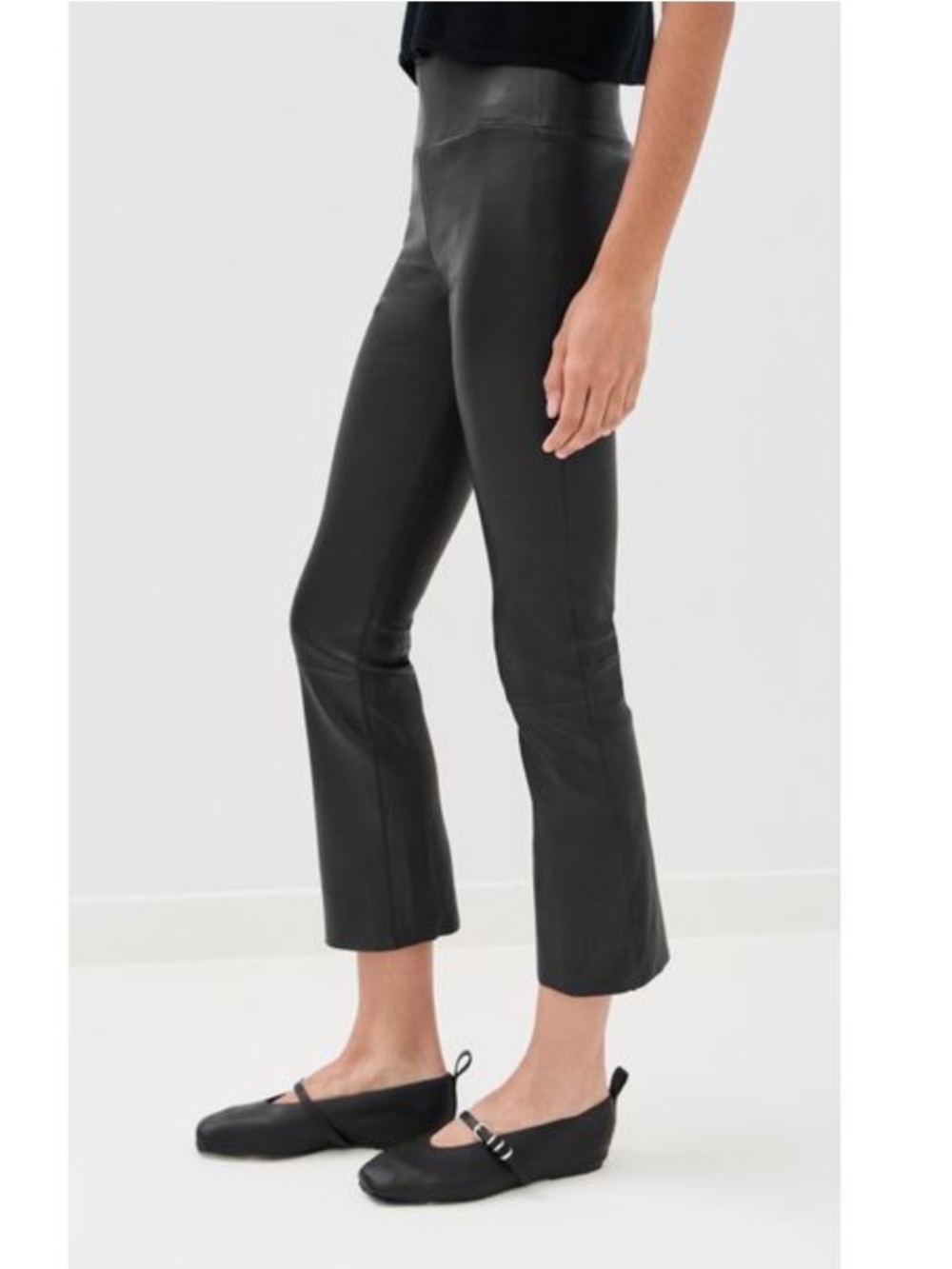 SPRWM 100% Lamb Leather High Rise Stretch Black Crop Flare Pants XS - Picture 4 of 9